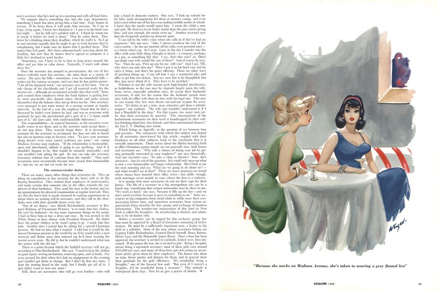 "Because she works on Madison Avenue, she's taken to wearing a grey flannel bra"